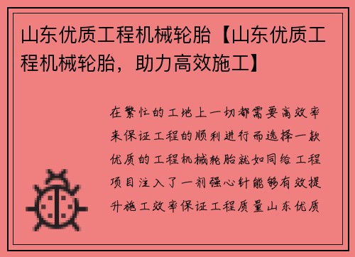 山东优质工程机械轮胎【山东优质工程机械轮胎，助力高效施工】